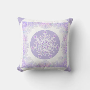 light purple snowflake & glittering heart cushion