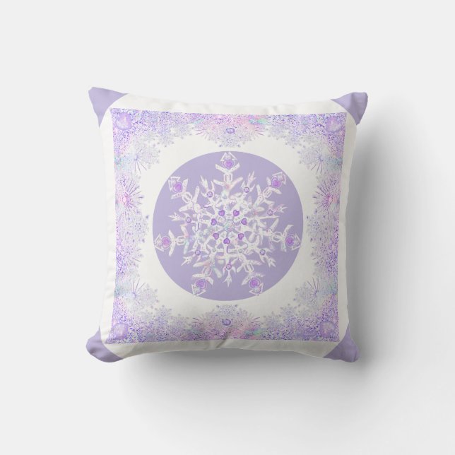 light purple snowflake & glittering heart cushion (Front)