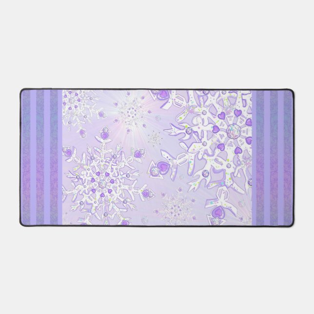 light purple snowflake & glittering heart desk mat (Front)