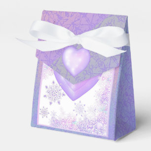 light purple snowflake & glittering heart favour box