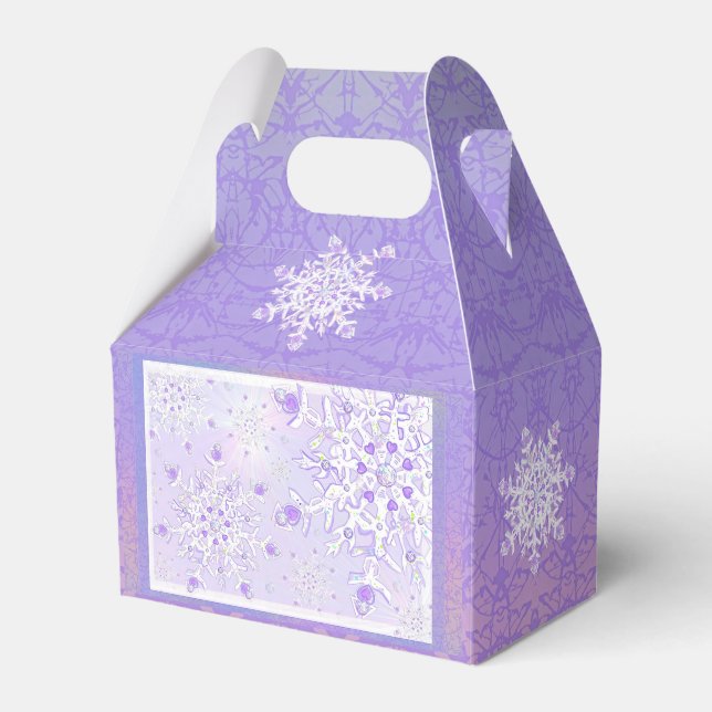light purple snowflake & glittering heart favour box (Front Side)