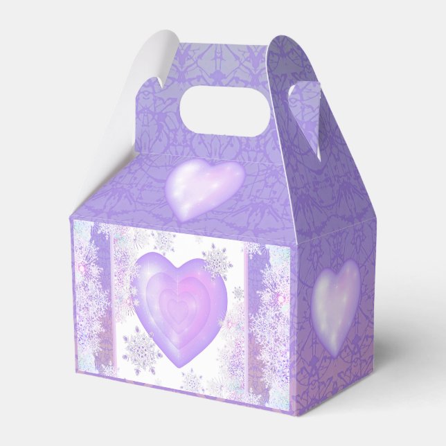 light purple snowflake & glittering heart favour box (Front Side)