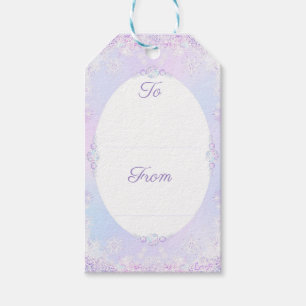 light purple snowflake & glittering heart gift tags