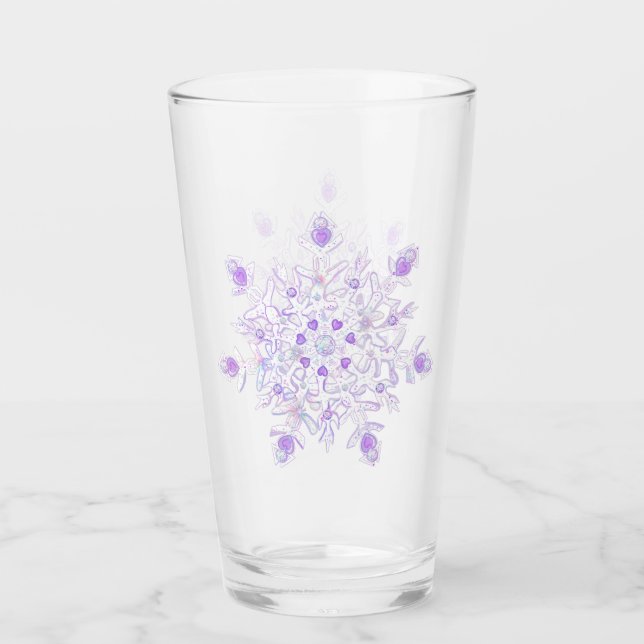 light purple snowflake & glittering heart glass (Front)