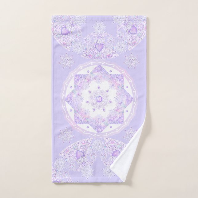 light purple snowflake & glittering heart hand towel (Hand Towel)