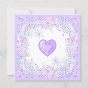 light purple snowflake & glittering heart invitation