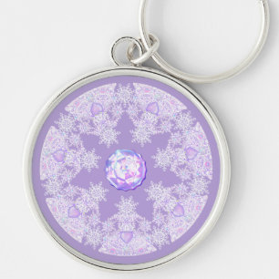 light purple snowflake & glittering heart key ring