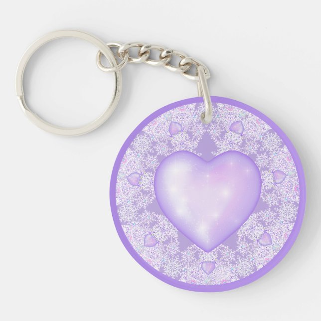 light purple snowflake & glittering heart key ring (Front)