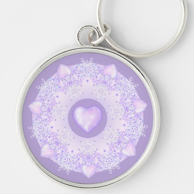 light purple snowflake & glittering heart key ring (Front)