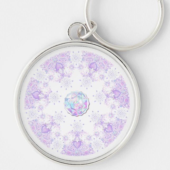 light purple snowflake & glittering heart key ring (Front)