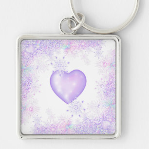 light purple snowflake & glittering heart key ring