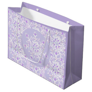 light purple snowflake & glittering heart large gift bag
