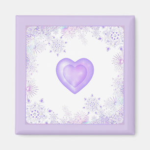 light purple snowflake & glittering heart magnet