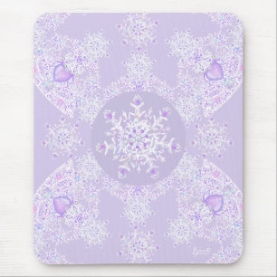 light purple snowflake & glittering heart mouse mat