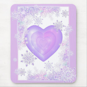light purple snowflake & glittering heart mouse mat