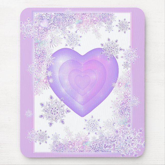 light purple snowflake & glittering heart mouse mat (Front)