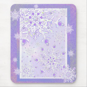 light purple snowflake & glittering heart mouse mat
