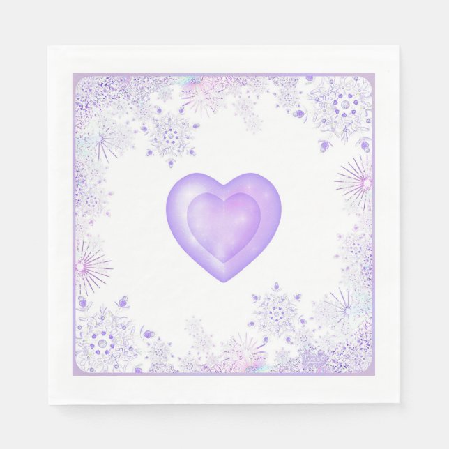 light purple snowflake & glittering heart napkin (Front)