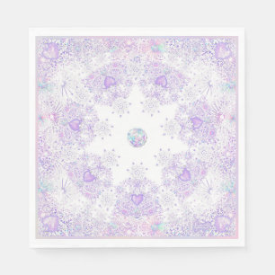 light purple snowflake & glittering heart napkin