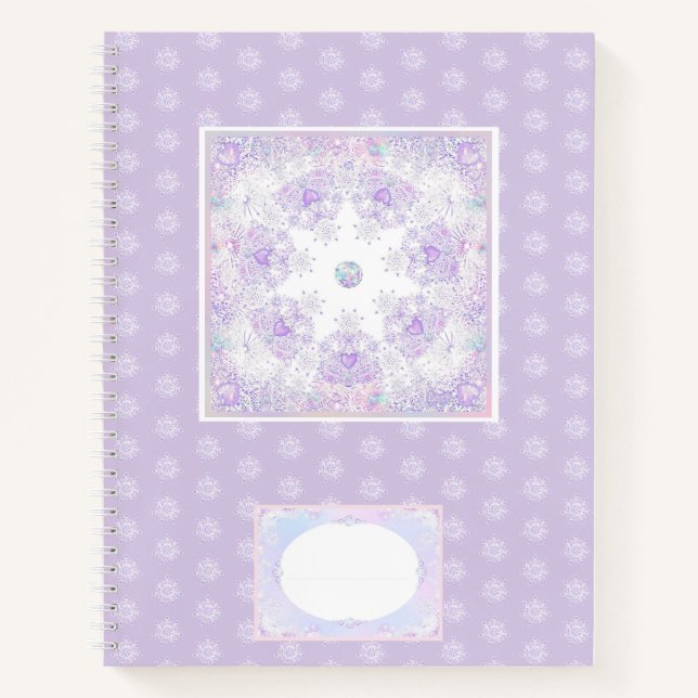 light purple snowflake & glittering heart notebook (Front)
