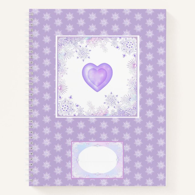 light purple snowflake & glittering heart notebook (Front)
