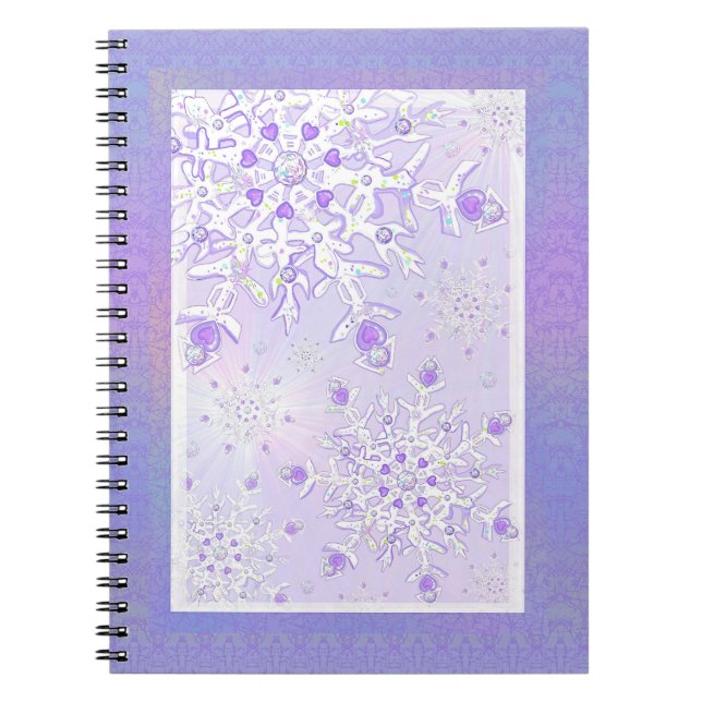 light purple snowflake & glittering heart notebook (Front)