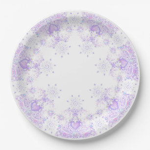light purple snowflake & glittering heart paper plate