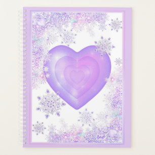 light purple snowflake & glittering heart planner