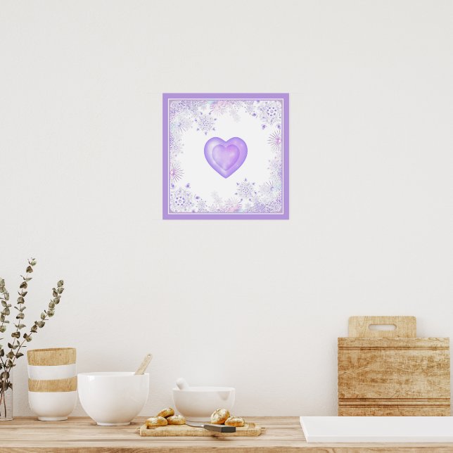 light purple snowflake & glittering heart poster (Kitchen)