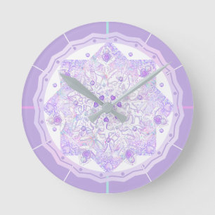 light purple snowflake & glittering heart round clock