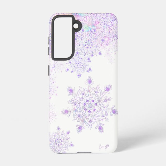 light purple snowflake & glittering heart samsung galaxy s21 case (Back)