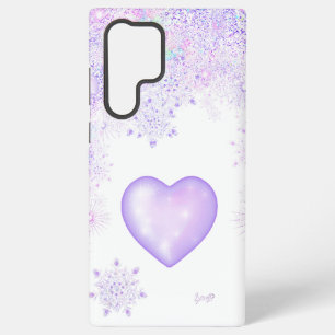 light purple snowflake & glittering heart samsung galaxy case