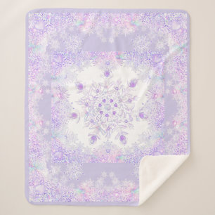 light purple snowflake & glittering heart sherpa blanket