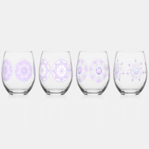 light purple snowflake & glittering heart stemless wine glass