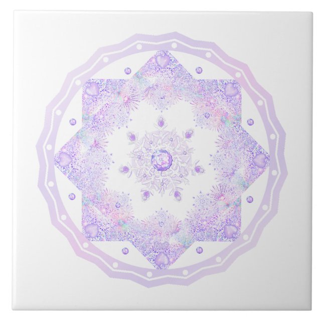 light purple snowflake & glittering heart tile (Front)
