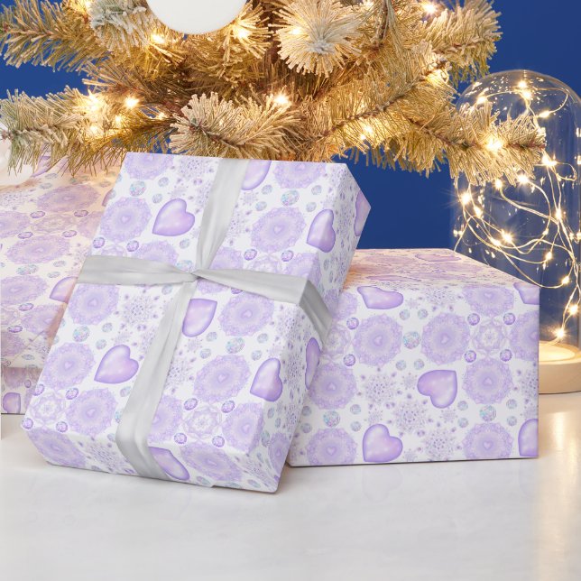 light purple snowflake & glittering heart wrapping paper (Holidays)