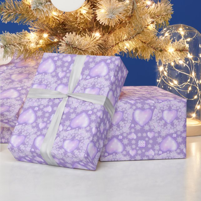 light purple snowflake & glittering heart wrapping wrapping paper (Holidays)