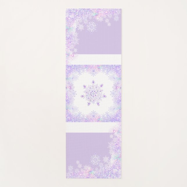 light purple snowflake & glittering heart yoga mat (Front)