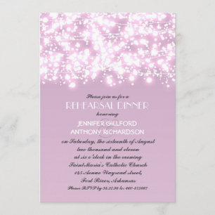 light purple string lights rehearsal dinner invitation
