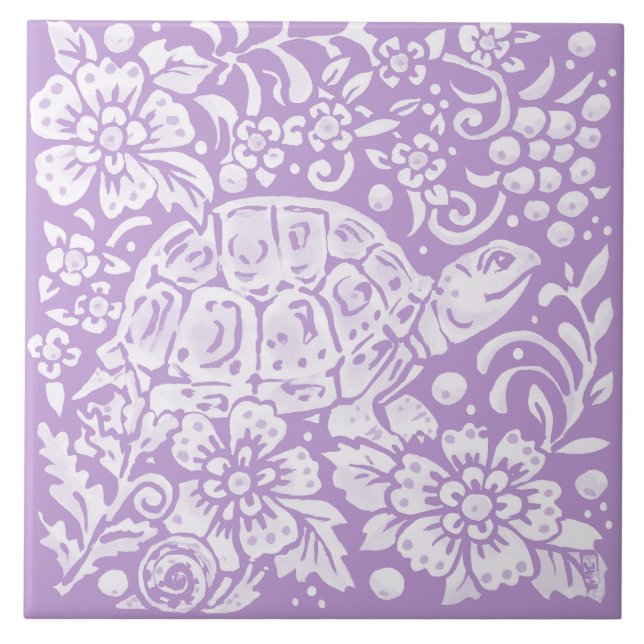 Light Purple Turtle Snail Floral Woodland Nature Tile (Front)