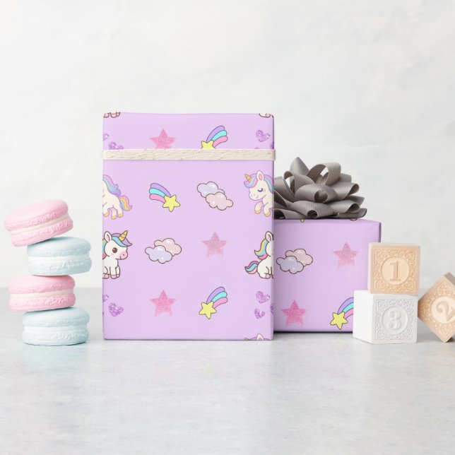 Light Purple Unicorn Birthday Wrapping Paper (Baby Shower)