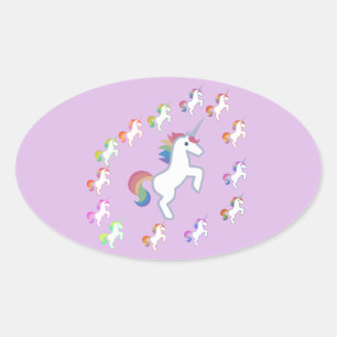 Light Purple Unicorn Circle Harmony Oval Sticker