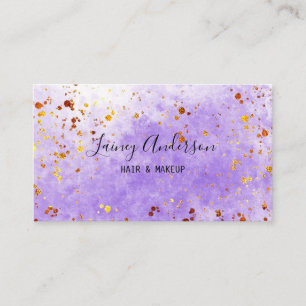 Light purple watercolor faux gold foil glitter business card