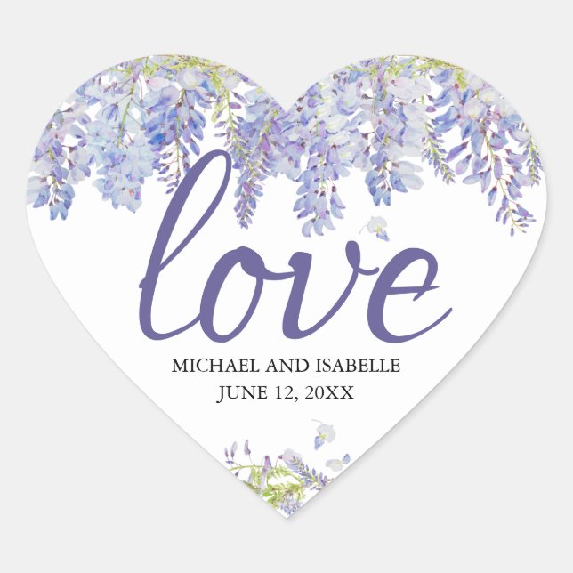 Light Purple Watercolor Floral Heart Love Sticker (Front)
