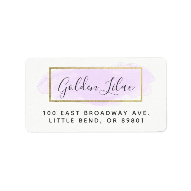 Light Purple Watercolor & Modern Gold Chic Address Label (Front)