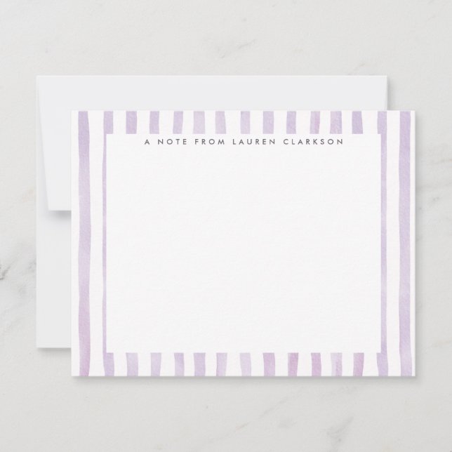 Light Purple Watercolor Striped Note Card (Front)