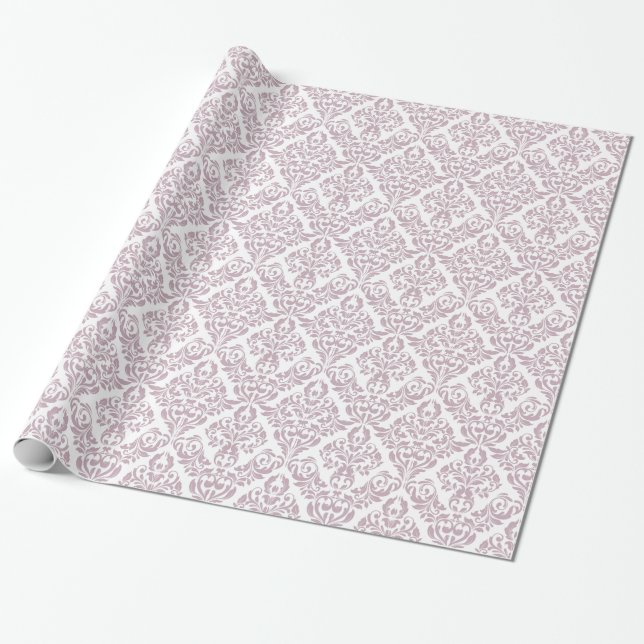Light Purple White Damask Pattern Wrapping Paper (Unrolled)