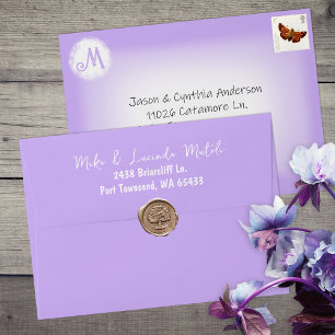 Light Purple White Fade Pre-addressed 5x7 Monogram Envelope