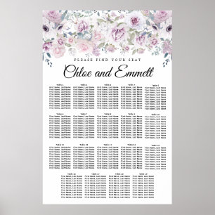 Light Purple White Floral 19-Table Seating Chart