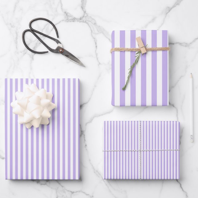 Light Purple & White Stripes Wrapping Paper Sheet (Front)